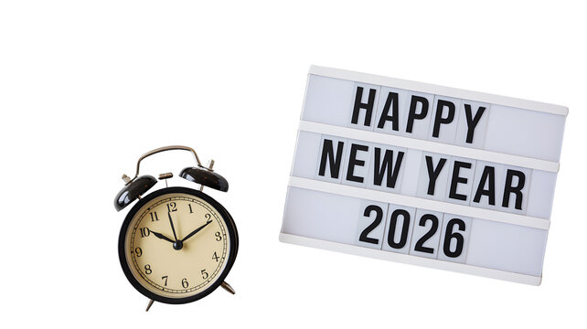 Happy new year celebration time clock countdown party holiday event festive occasion 2026 future on transparent background