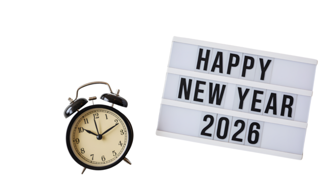 Happy new year celebration time clock countdown party holiday event festive occasion 2026 future on transparent background