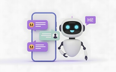 AI Chatbot with Speech Bubbles and a Smartphone, Illustrating Digital Assistance and Support