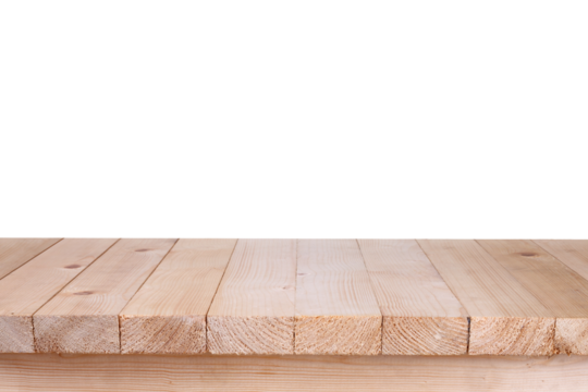 Wood table top on white background