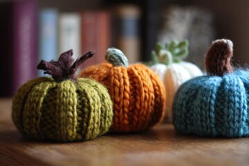 Handmade Knitted Pumpkins: Cozy Autumn Decor in Rich Colors.