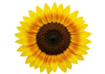 Isolated bright yellow sunflower with brown center for floral design elements and pattern work