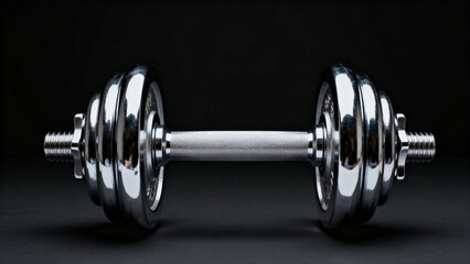 Naklejka premium Metal dumbbell on black background