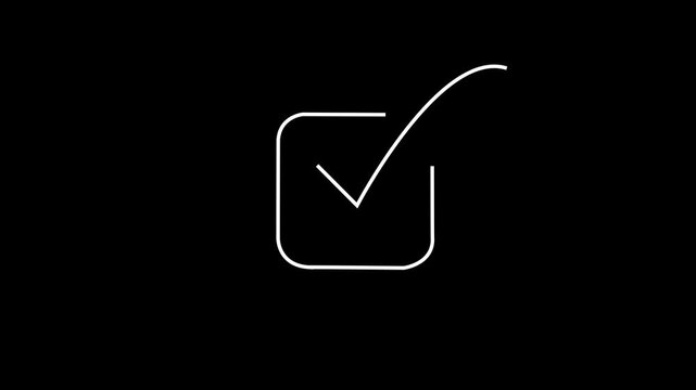 Animated white checkmark in a square outline on a dark green background, simple animation, conceptual, isolated graphic element, checklist symbol, confirmation idea, success sign, approval mark, decis