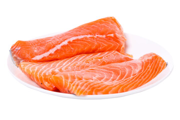 Slice of raw salmon _raw salmon isolated white