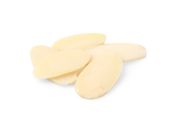 Tasty fresh almond flakes isolated on white