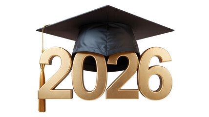 Graduation class of twenty twenty six cap tassel golden numbers achievement education academic success on transparent background