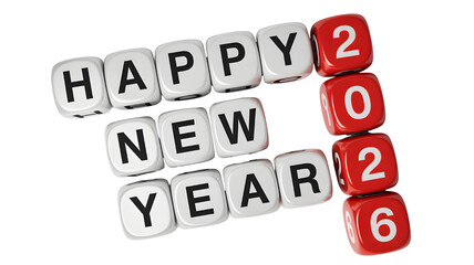 Happy new year celebration dice red white holiday greeting festive season anniversary occasion party 2026 on transparent background