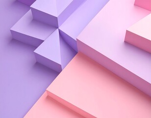 Abstract geometric shapes in light purple and pink.  Layered,  3D forms create a textured surface