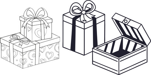 Hand drawn vector of open and closed presents perfect for coloring and design use