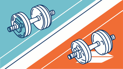 Dynamic dumbbell artwork for fitness brand promotion, gym poster design, or health app icon with vector style and a modern, clean aesthetic