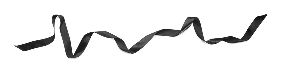 Beautiful black ribbon isolated on white, top view