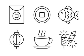 Simple Line Art Illustrations of Lunar New Year Symbols