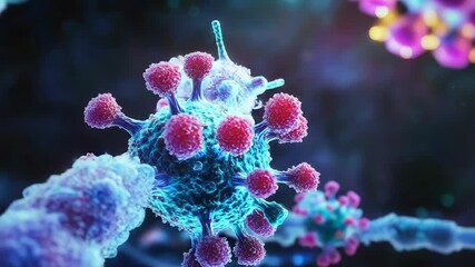 Virus attacking cell membrane causing infection process - Powered by Adobe