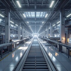Industrial factory interior, long perspective (1)