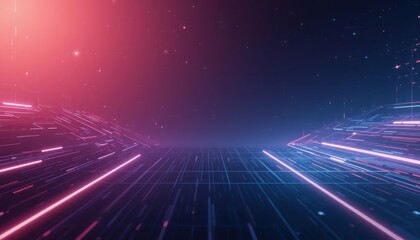 Obraz premium Vibrant neon grid pathways glow with futuristic energy, creating a dynamic digital landscape for innovation and progress