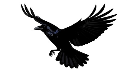 Silhouetted raven in flight