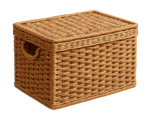 Wicker storage box with handles, perfect for organizing blankets in any living room.