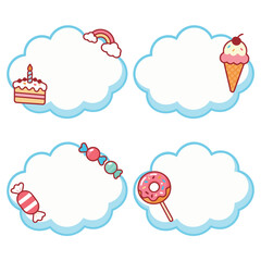 Sweet Candy and Dessert Cloud-Shaped Labels and Tags Set