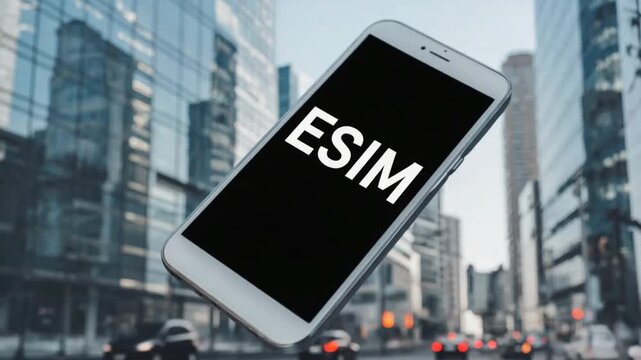 Mobile with esim in a city.