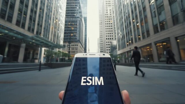 Mobile with esim in a city.