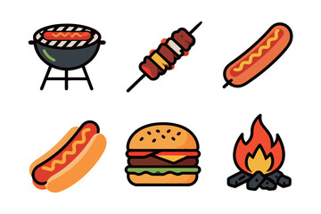Barbecue and Grilling Food Icons Set
