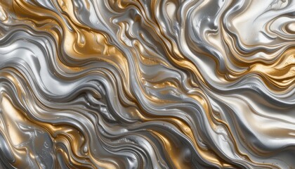 Fototapeta premium Luxurious flowing liquid metal abstract texture with shimmering gold and silver waves, evoking elegance and sophistication for premium designs.