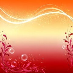 Vibrant orange and red abstract background with glowing light streaks and floral elements
