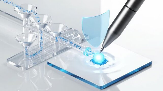 Digital Transformation - Data Pipeline to Lakehouse: Isometric funnels collect particles into a manifold that pours governed data into a glossy lake tile.