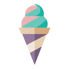 Minimal Ice Cream Cone Vector Illustration, Colorful Dessert Icon in Flat Geometric Style on White Background