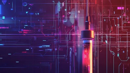 Futuristic syringe delivering digital medicine in circuit background - Powered by Adobe
