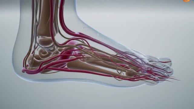 3D animation of peripheral neuropathy, showing damaged nerves in the foot