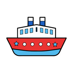 Obraz premium Cute cartoon tugboat vector illustration simple nautical vessel maritime transportation art