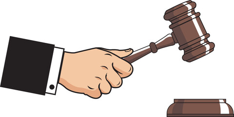 Hand holding court gavel isolated vector