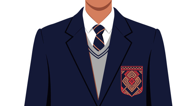 Illustration of a formal school uniform coat with emblem and details