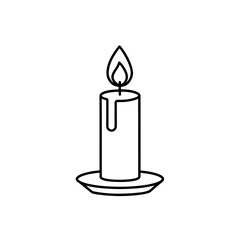 Minimal line art vector of a candle with a small droplet flame, simple rectangular base, , white background