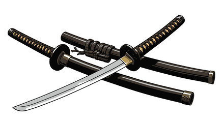 Fototapeta premium Japanese swords isolated on white katana and wakizashi weapons illustration