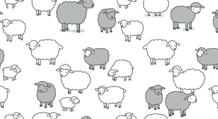 Monochrome sheep pattern illustration isolated animals on white background