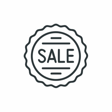 A simple sale badge icon with the word SALE in the center, suitable for use in marketing and promotional materials.