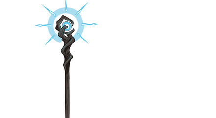 Mystical staff design with glowing orb and celestial rays on white