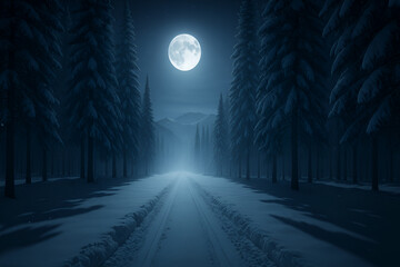 Moonlit Path Through the Winter Forest