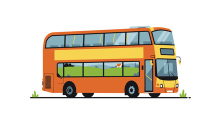 Orange double decker bus illustration on white background