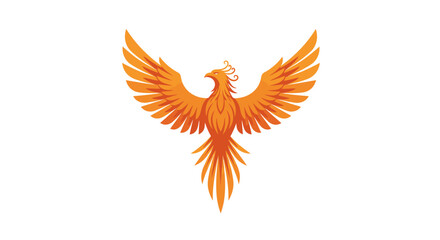 Orange phoenix illustration with wings spread wide against white background