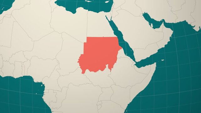 Sudan map. Animated zoom into the country on the Globe in Teal Pale Mint color palette. Country logo animation. Map with meridians, parallels. Appealing video.