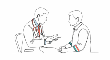 Doctor offering medical consultation in continuous line art, a minimalist vector design conveying patient care and professional medical advice with modern style