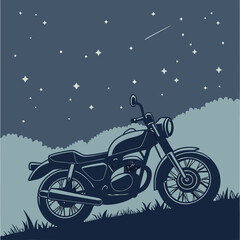 Vintage Motorcycle Silhouette Under a Starlit Night Sky