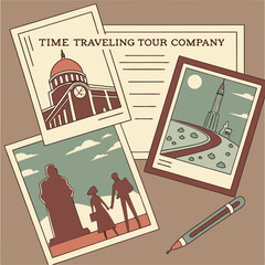 Vintage Travel Photographs and Letter with Pen