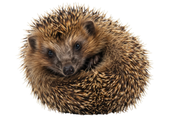 Isolated Hedgehog curled up in a ball, adorable spiny mammal in a defensive position