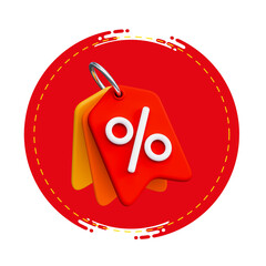 Red tag with percentage symbol for sale and discount