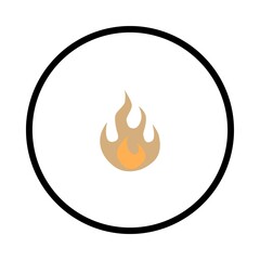 Stylized flame icon inside a black circle on white background